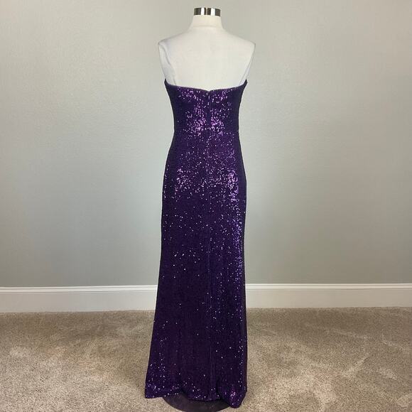 Strapless Sequined Evening Gown Purple Size 6 Thigh Slit Column Dress by AQUA - Picture 6 of 14